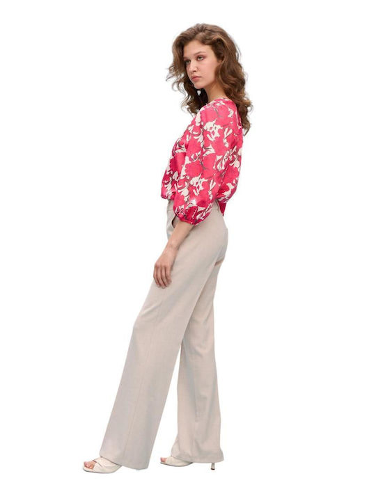 Women's High-waisted Fabric Trousers Beige