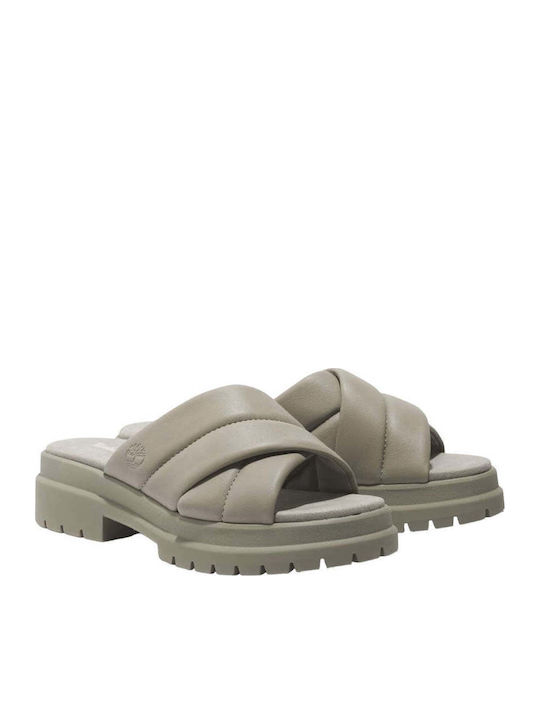 London Vibe Leather Women's Flat Sandals in Beige Color