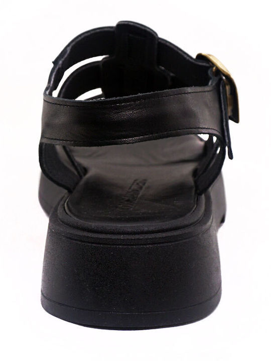 Leder Flache Sandalen für Damen Flatforms in Schwarz Farbe