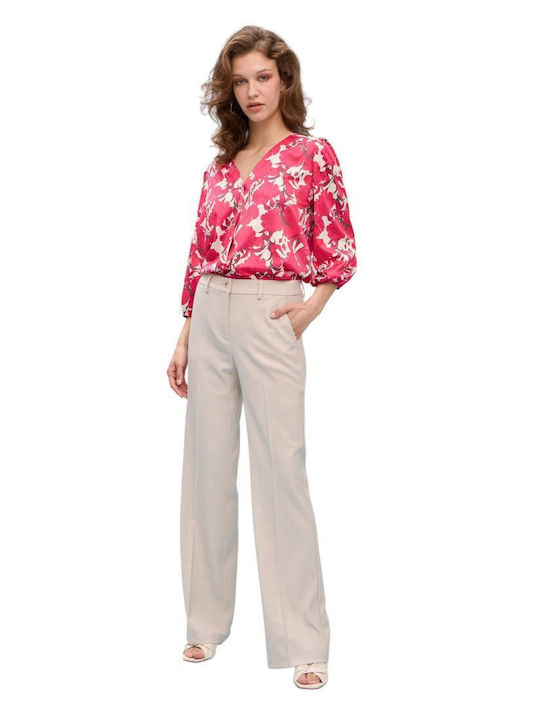 Women's High-waisted Fabric Trousers Beige