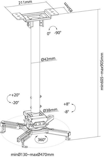 Neomounts Projector Mount Ceiling with Maximum Load Capacity of 35kg Black
