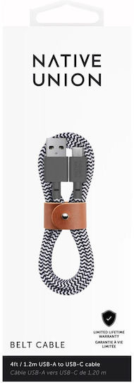Native Union Union Belt Braided USB 2.0 Cable USB-C male - USB-A Γκρι 1.2m BELT-AC-ZEB-NP