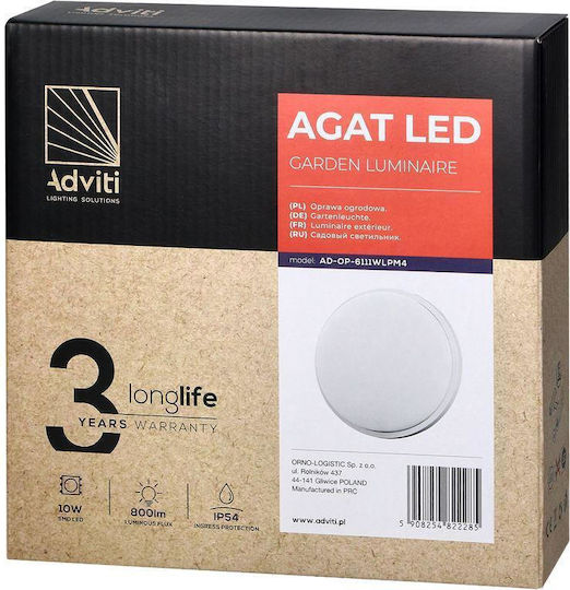 Adviti Lumină de Exterior Montată pe Perete LED 10W 4000K Adviti Lumină de Exterior Montată pe Perete LED 10W 4000K