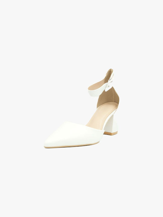 Joya Pointed Toe White Heels with Strap