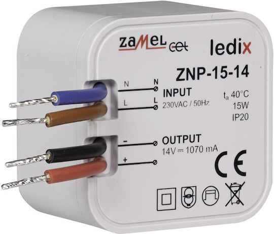 Zamel Τροφοδοτικό LED IP20 Ισχύος 15W με Τάση Εξόδου 14V