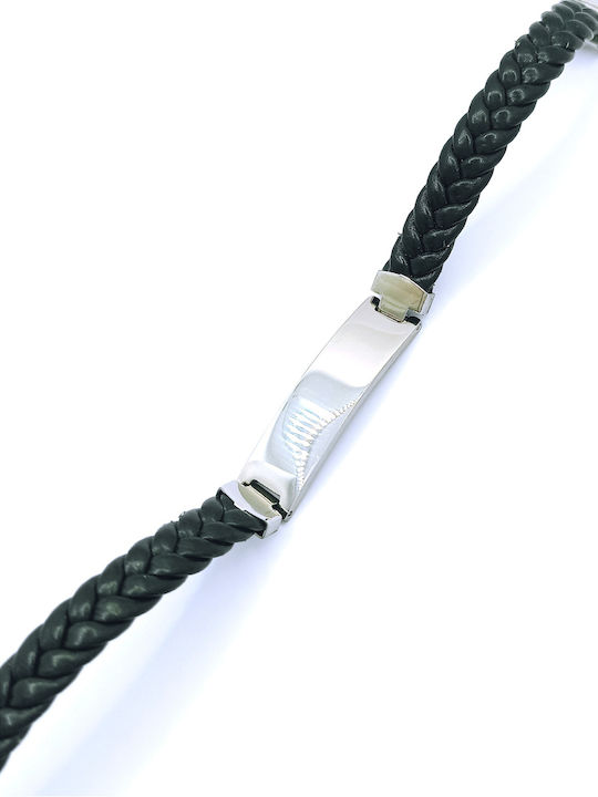 Steel Bracelet Men's Bracelet Silver Design Identity Black Leather Length 21cm Adjustable