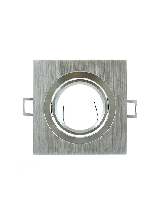 Goldlux Τετράγωνο Μεταλλικό Χωνευτό Σποτ με Ντουί GU10 Ασημί 9.2x9.2εκ. 1τμχ