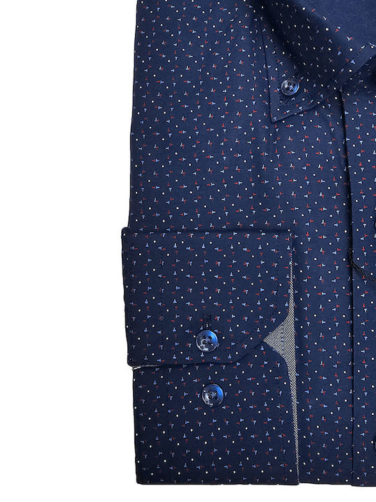 Poli Gianni Men's Shirt Long Sleeve Polka Dot Royal