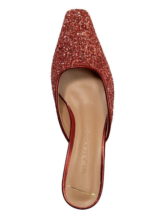 Glamazons Peach Glitter Mules Ροδακινί Δερμάτινα Mules Πετρούλες