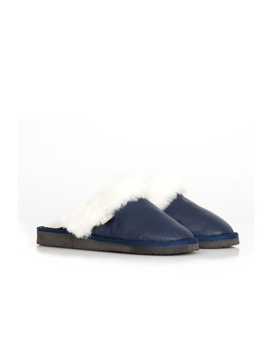 MRDline Winter Women's Slippers with fur in Blue color