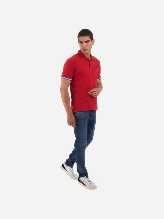 La Martina Men's Short Sleeve T-shirt with Buttons RED