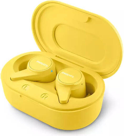 Philips TAT1207 In-Ear Bluetooth-Freisprecheinrichtung Kopfhörer mit Schweißresistenz und Ladeetui Gelb