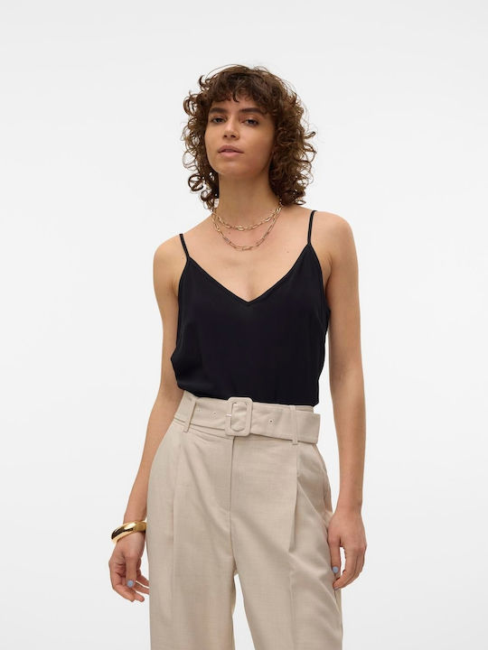 Joy Damen Bluse Ärmellos mit V-Ausschnitt Black