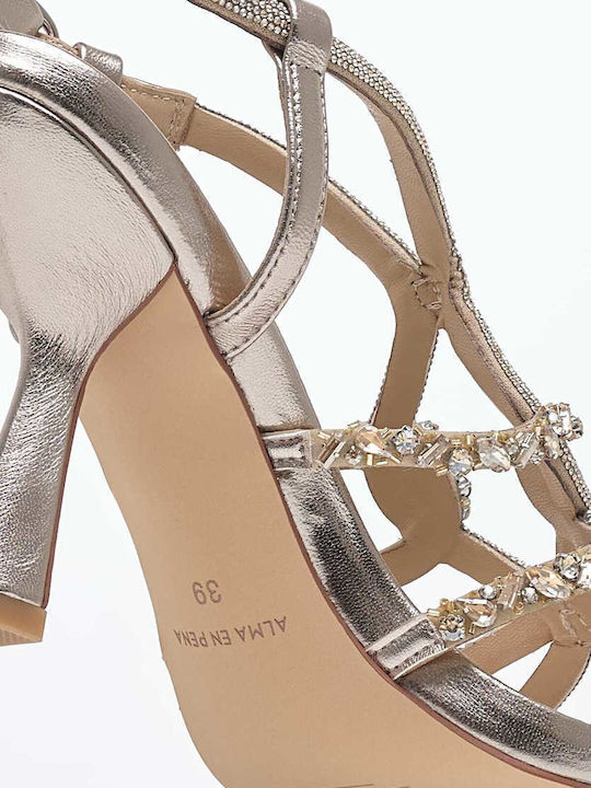 Damen High Heel Sandalen V240541 Gold Leder Alma En Pena