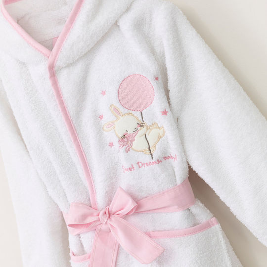 Borea Kids Hooded Bathrobe White-pink Borea Kids Hooded Bathrobe White-pink