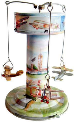 Retro Vintage Tin Clockwork Carousel 'Airport' Only Collectors Only