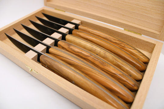 Claude Dozorme Olive Wood Thiers Black Blade- Laguiole Set Cuțite din Oțel Inoxidabil 6buc