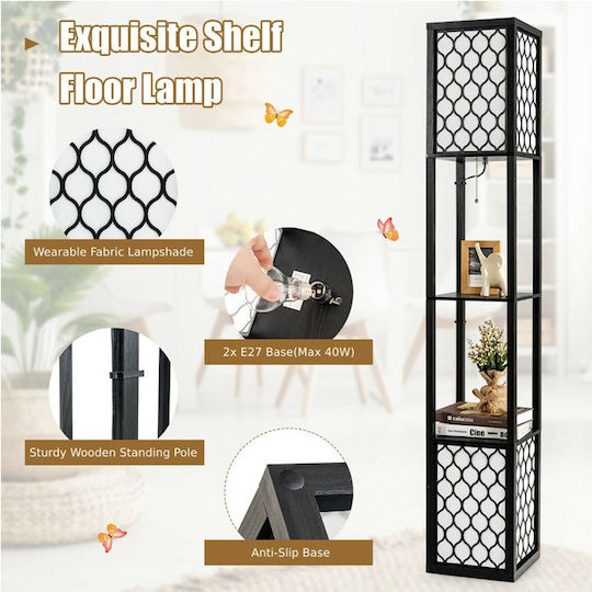 Costway Stehleuchte H156xB26cm. mit Fassung für Lampe E27 Schwarz