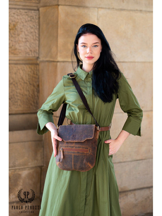 Leder Damen Schultertasche Braun