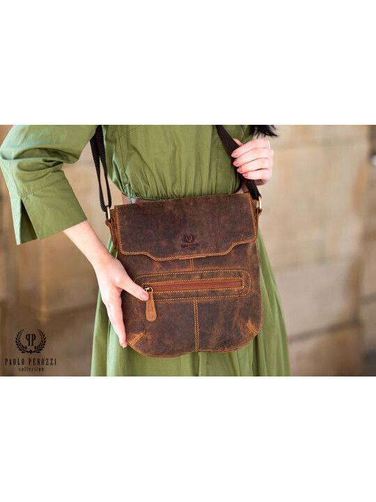 Leder Damen Schultertasche Braun