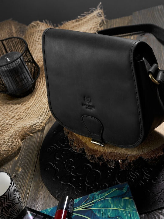 Leder Damentasche Schultertasche Schwarz
