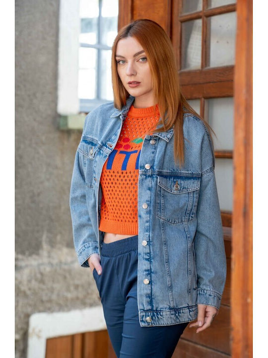 Only Women's Short Jean Jacket for Spring or Autumn Light Blue Denim