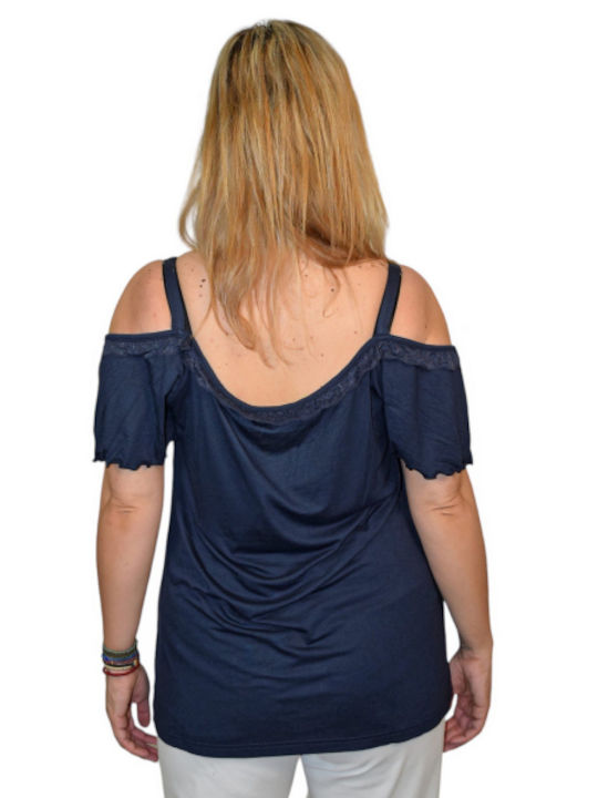 Morena Spain Women's Blouse Off-Shoulder Short Sleeve Blue