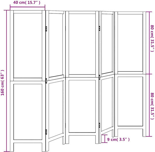 vidaXL Dekorativer Raumteiler Hölzernes mit 5 Paneelen 175x160cm