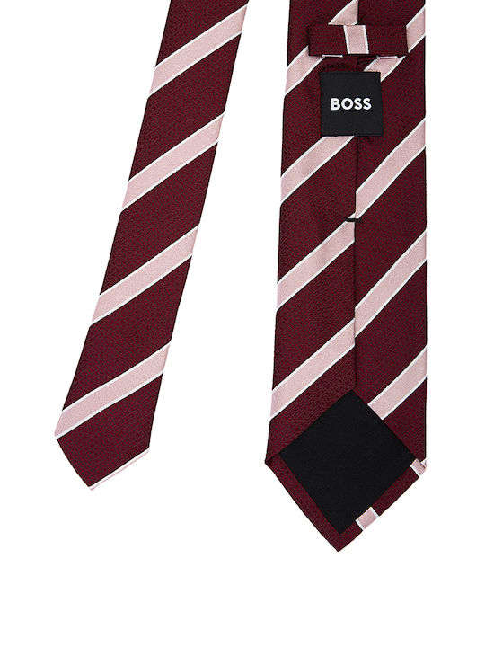 Boss Silk Tie Silk Diagonal Stripes Boss Bordeaux