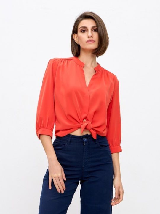 Passager Women's Blouse with 3/4 Sleeve & V Neckline Coral
