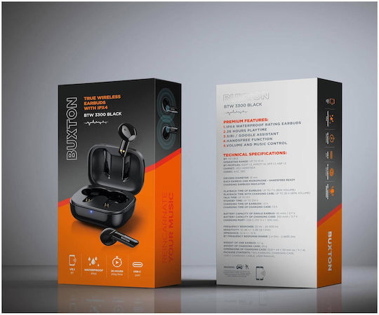 Buxton BTW 3300 In-ear Bluetooth Handsfree Ακουστικά με Θήκη Φόρτισης Μαύρα