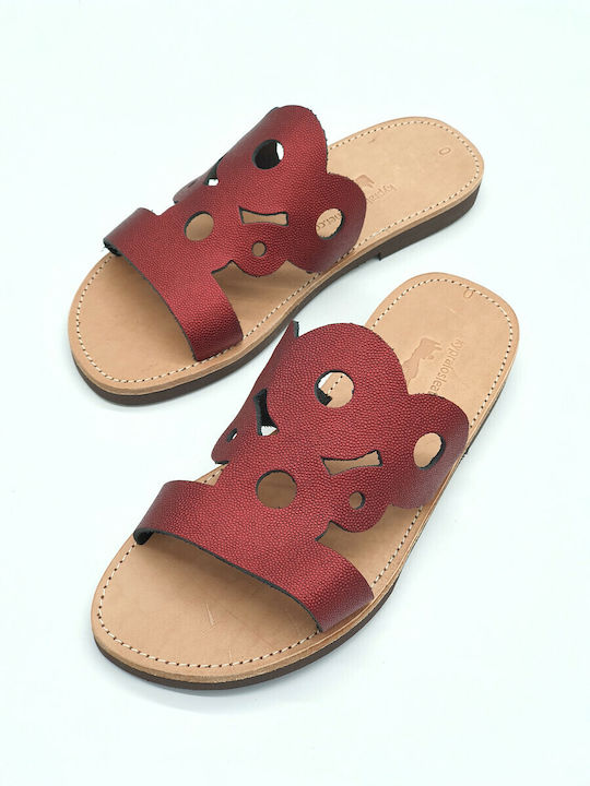 Leather Creations XK Leather Women's Flat Sandals in Red Color