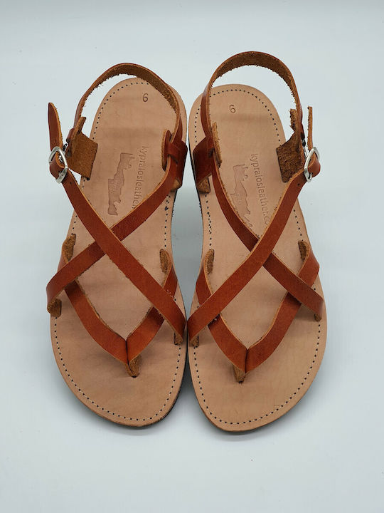 Kypraiosleather Leather Women's Flat Sandals in Brown Color