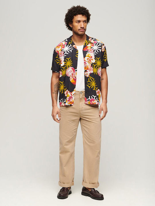 Hawaiian Cu mânecă scurtă Cămașă Floral Negru