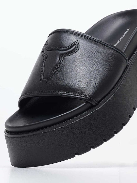 Δερμάτινα Γυναικεία Σανδάλια Flatforms Μαύρα
