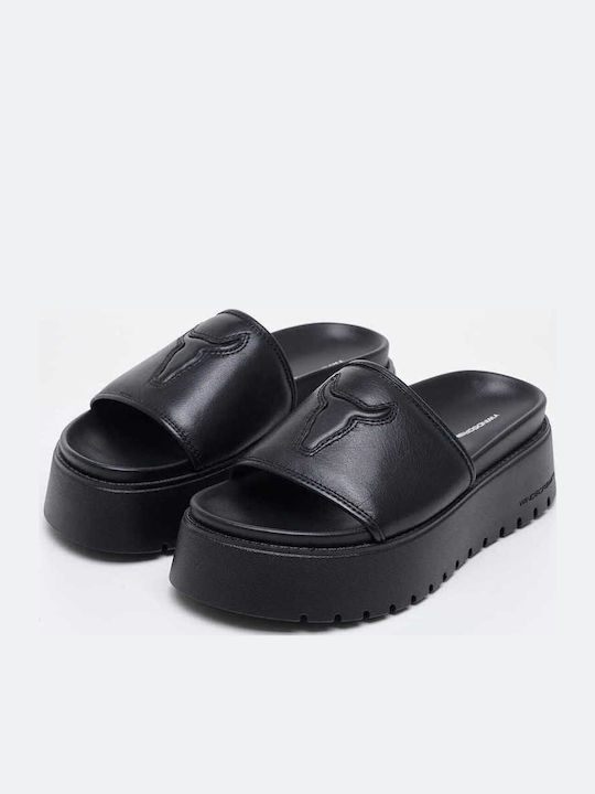 Δερμάτινα Γυναικεία Σανδάλια Flatforms Μαύρα
