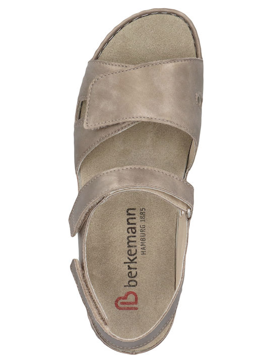 Leather Women's Flat Sandals Anatomic with Strap in Beige Color