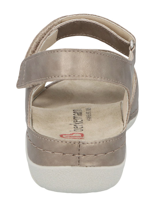 Leather Women's Flat Sandals Anatomic with Strap in Beige Color