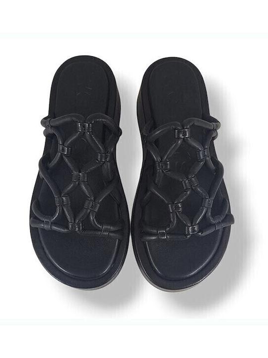 Δερμάτινα Γυναικεία Σανδάλια Flatforms Μαύρα