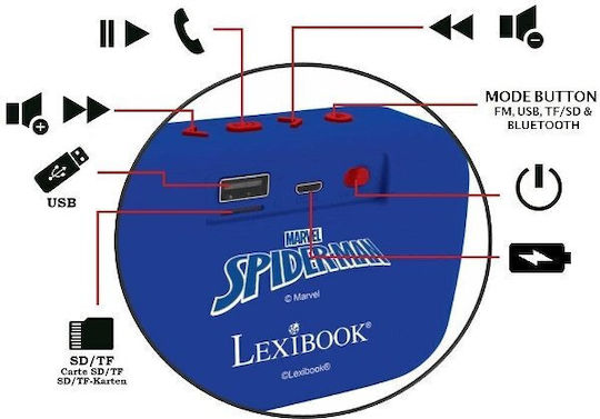 Lexibook Bluetooth Speaker with Radio and Battery Life up to 3 hours Spider-Man BT018SP