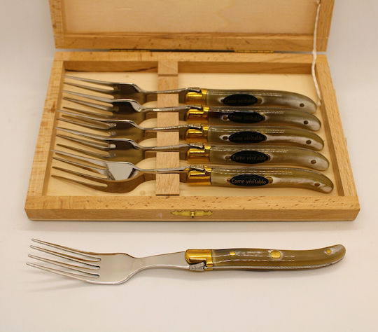 Claude Dozorme Laguiole Set de Furculițe Fructe/Desert Inoxidabile Beige 6buc