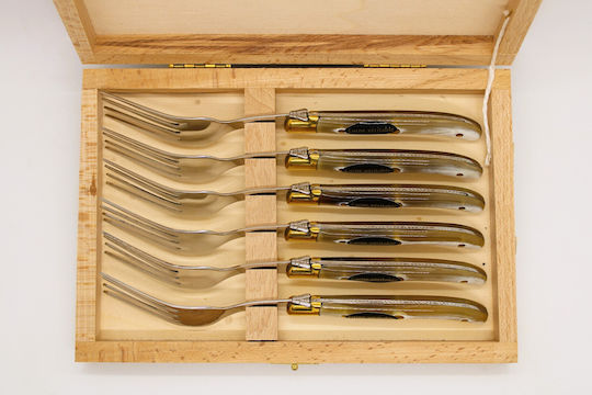 Claude Dozorme Laguiole Set de Furculițe Fructe/Desert Inoxidabile Beige 6buc