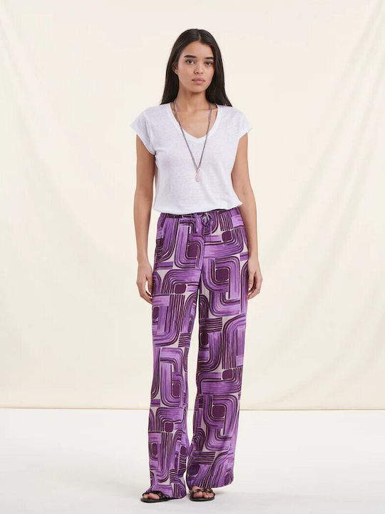 La Fee Maraboutee Women's Fabric Trousers with Elastic Purple