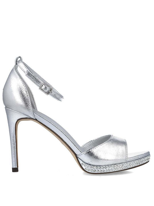 Menbur Damen Sandalen mit hohem Absatz in Silber Farbe