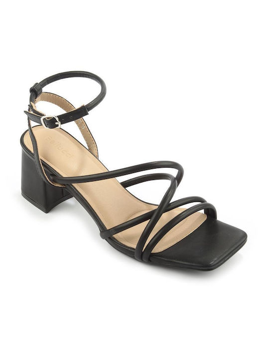 Fshoes Synthetic Leather Women's Sandals Black with Thin Medium Heel