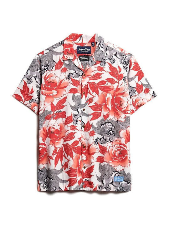 HAWAIIAN Cu mânecă scurtă Bumbac Cămașă Red