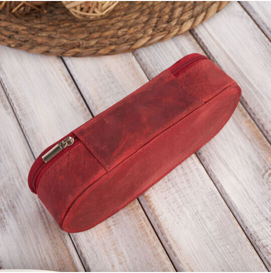 Caz din piele Ochelari de piele Creion caz roșu Vintage Paolo Peruzzi T-82-hr