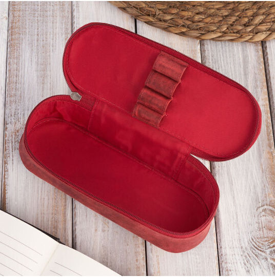 Caz din piele Ochelari de piele Creion caz roșu Vintage Paolo Peruzzi T-82-hr