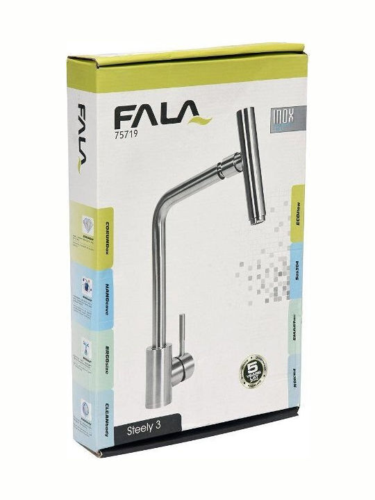 Fala Ψηλή Σπαστή Μπαταρία Κουζίνας Πάγκου Inox Ασημί