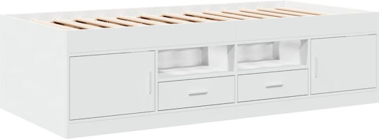 Single Wooden White Sofa Bed with Slats for 75x190cm Mattress